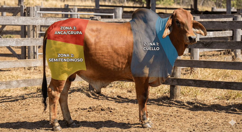 💉 DOMINA LA VÍA INTRAMUSCULAR EN BOVINOS 📍 CUELLO, SEMITENDINOSO Y ANCA: MAPA DE APLICACIÓN