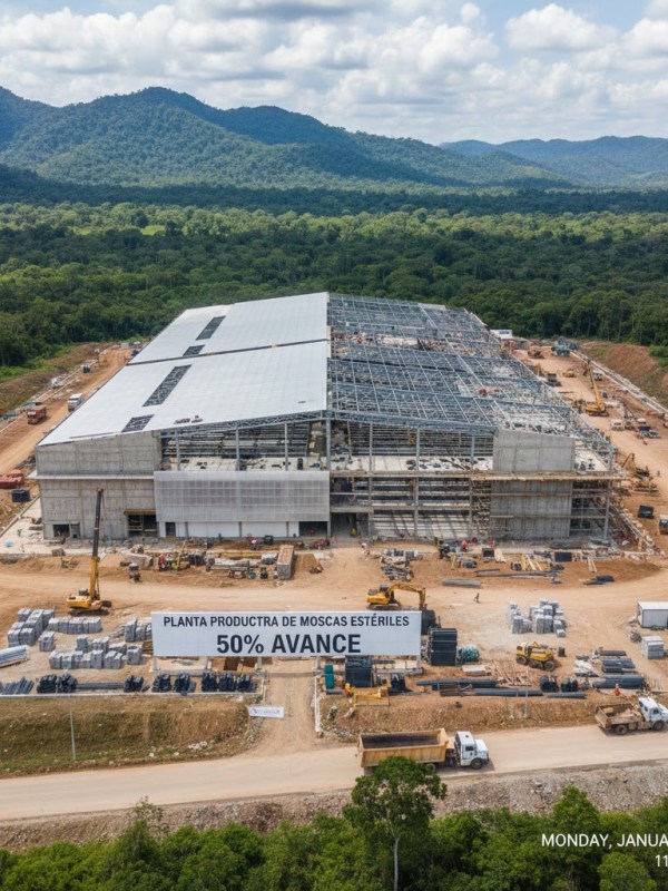 La planta productora de moscas estériles para combatir el gusano barrenador, ubicada en Chiapas, presenta avance del 50 por&nbsp;ciento