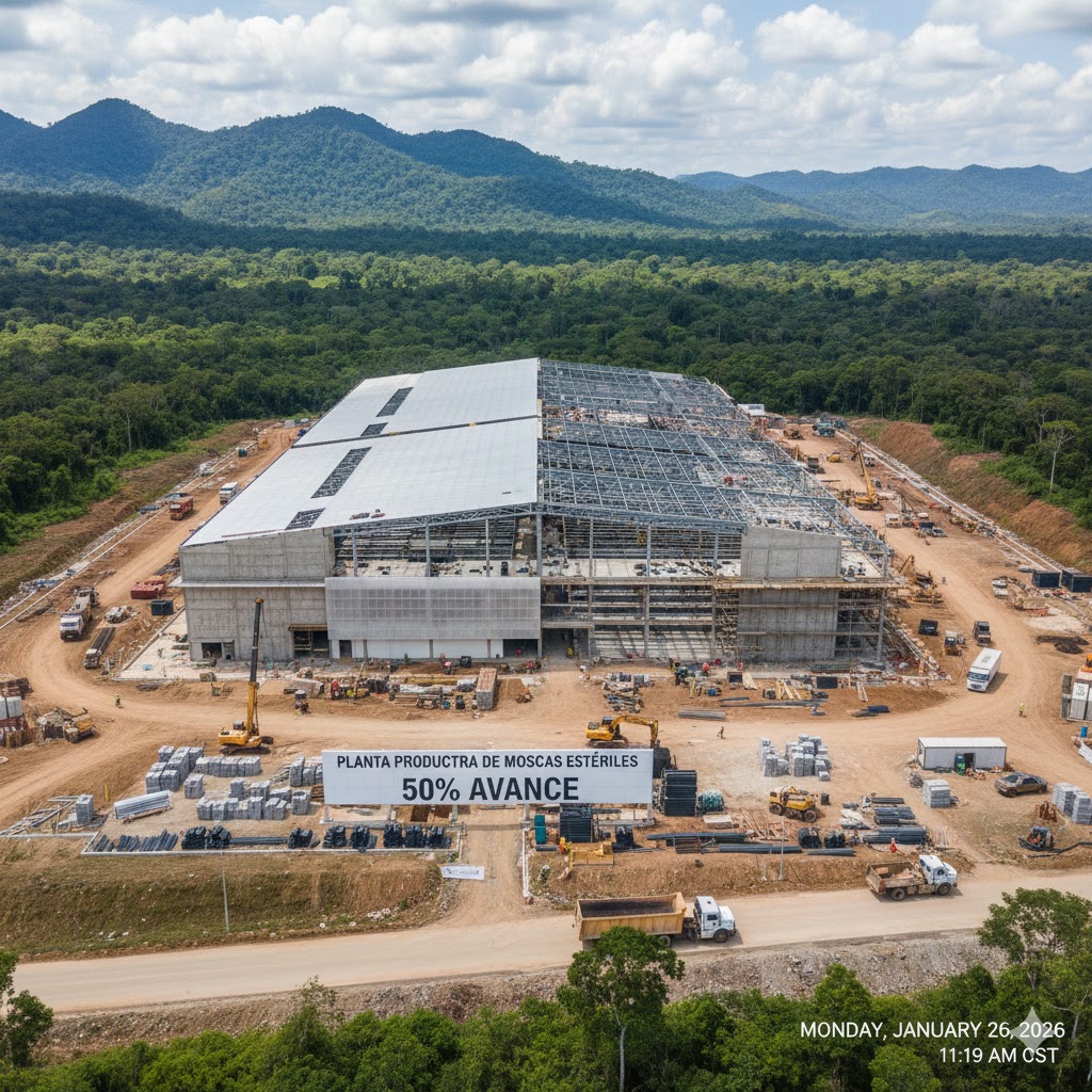 La planta productora de moscas estériles para combatir el gusano barrenador, ubicada en Chiapas, presenta avance del 50 por&nbsp;ciento